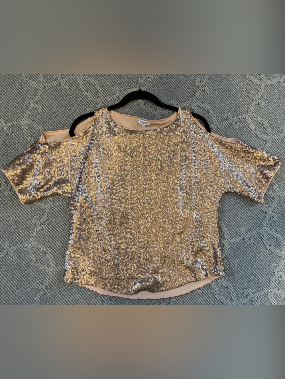 Splendid Gold Sequin Short Sleeve Cold-Shoulder Top